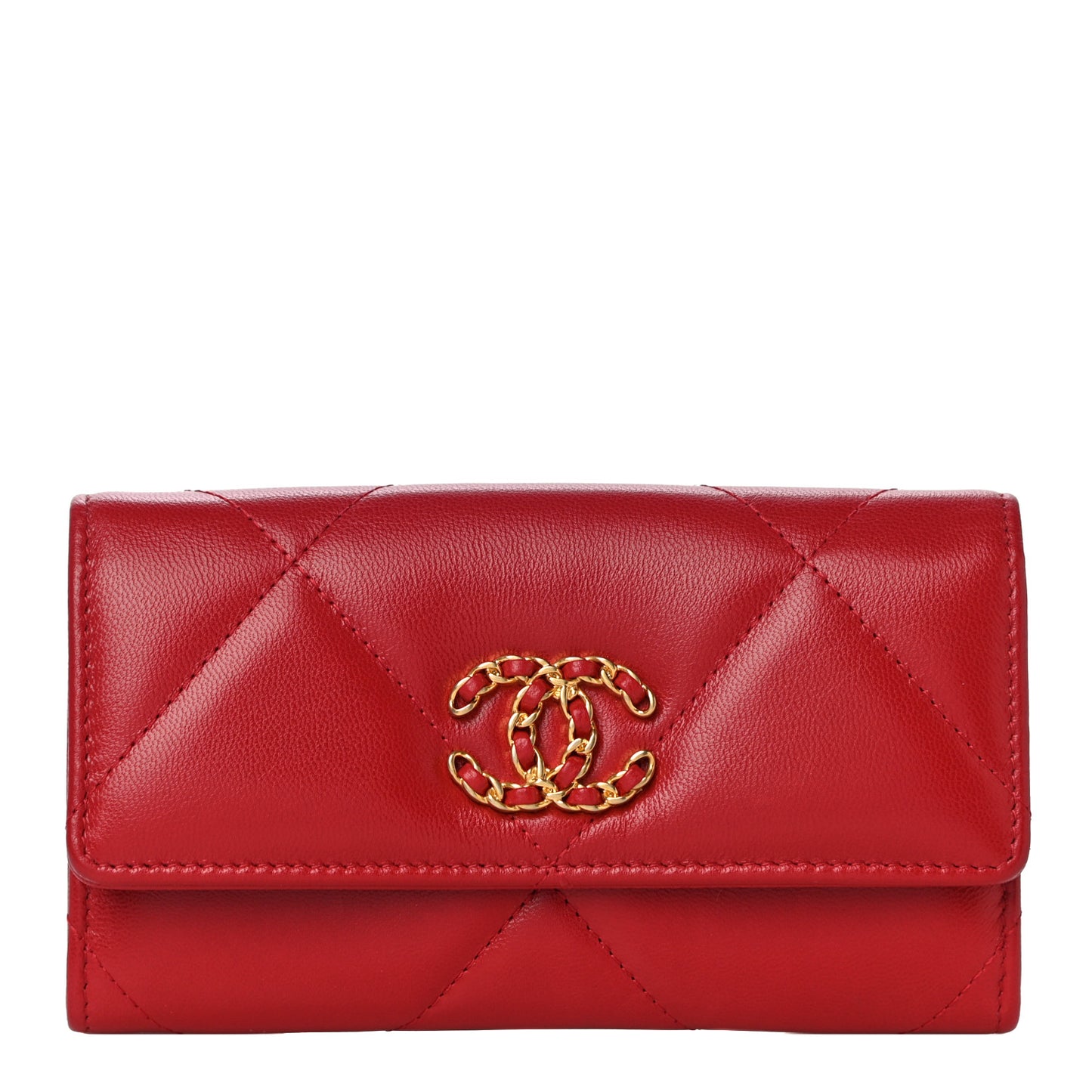 Goatskin Quilted Chanel 19 Flap Wallet Red