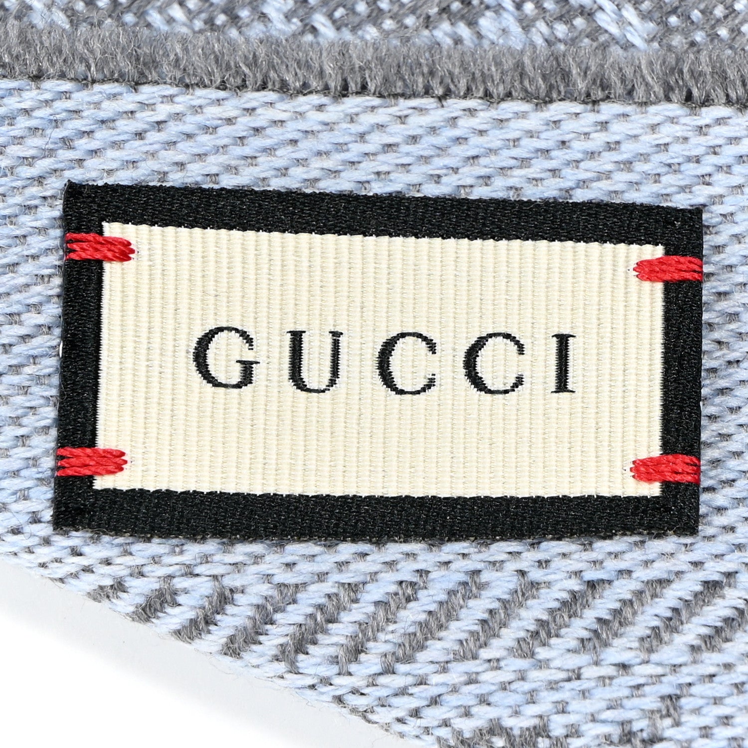 Gucci Wool GG Monogram Reversible New Sten Fringe Scarf Flannel Sky Blue 3 of 5