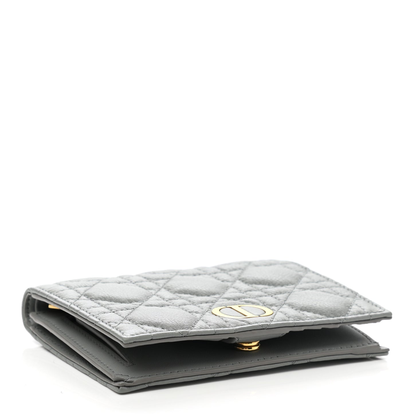 Supple Calfskin Cannage Caro Slim Wallet Grey