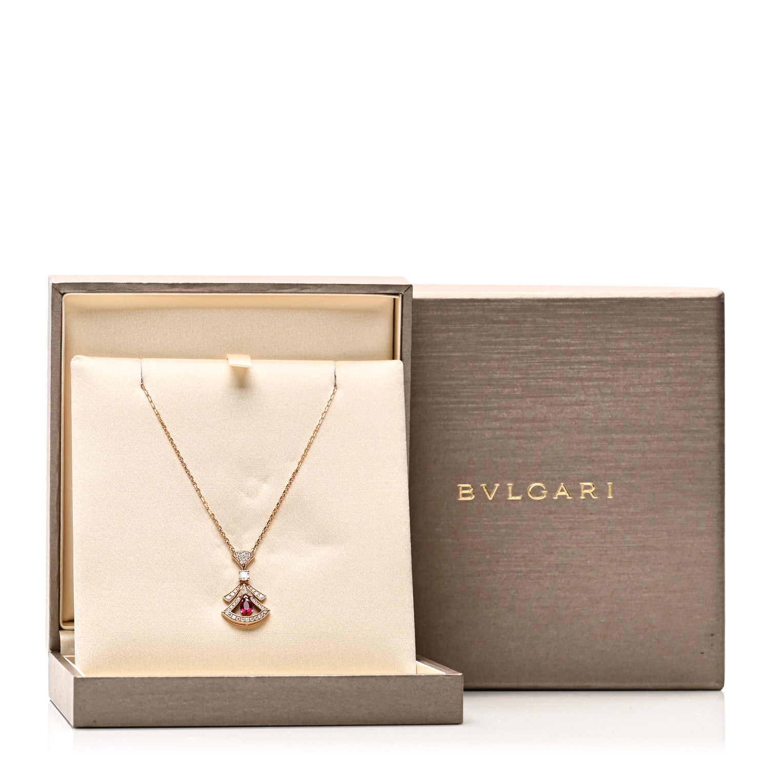 Bulgari 18K Rose Gold Diamond Rubellite Diva's Dream Pendant Necklace 5 of 5