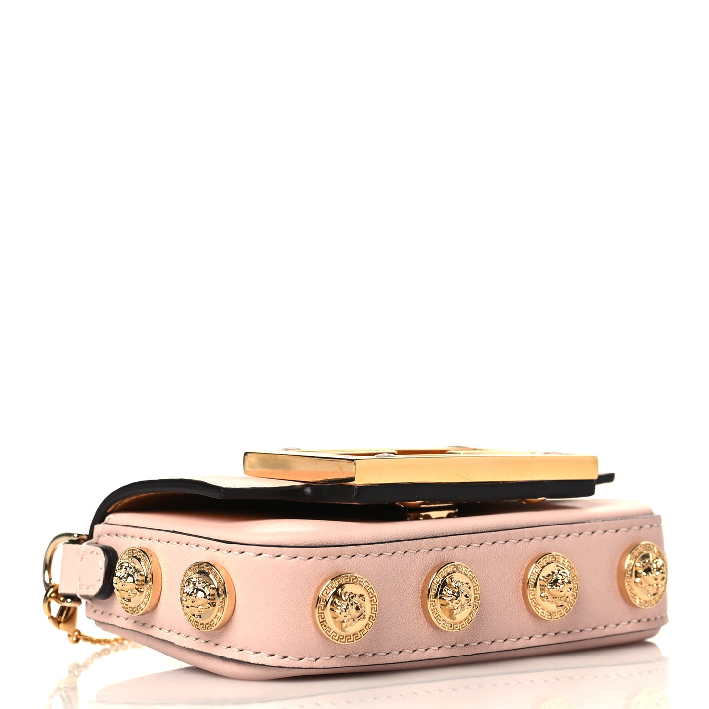 X VERSACE Vitello Seta Fendace Studded Nano Brooch Baguette Rosa Confetto