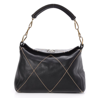 Chanel Calfskin Contrast Stitch Shoulder Bag Black 1 of 7