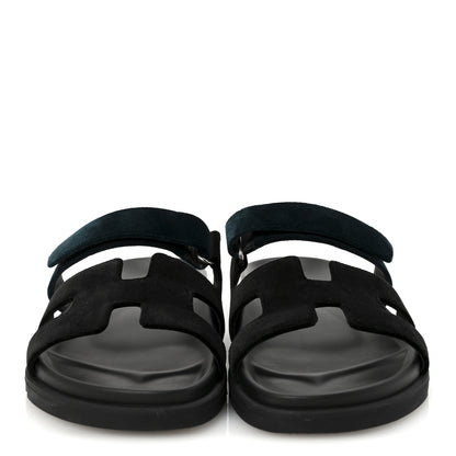 Hermes Velvet Womens Chypre Sandals 41 Black Vert Mousse 3 of 9