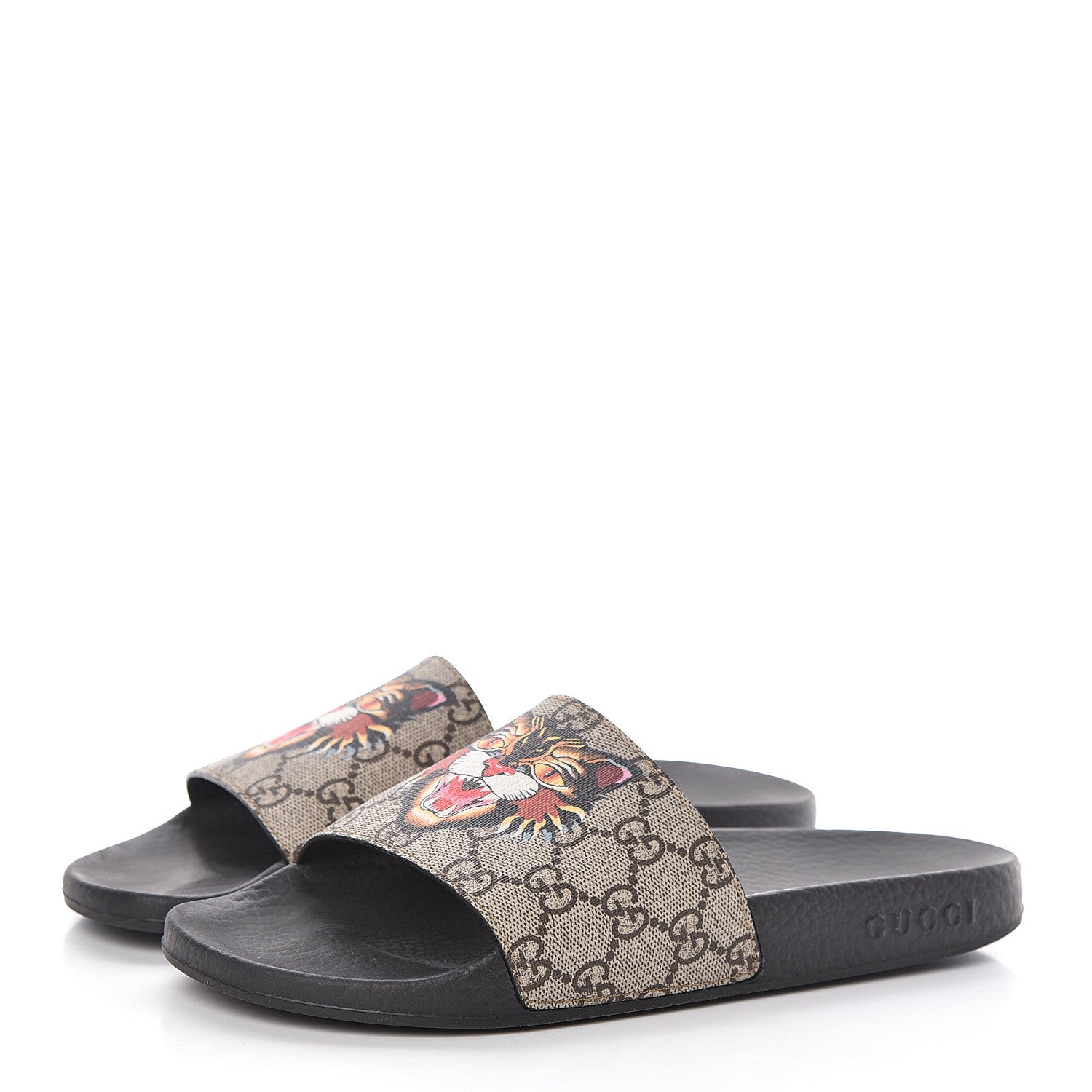 Gucci GG Supreme Monogram Angry Cat Slide Sandals 38 Black Multicolor 3 of 9