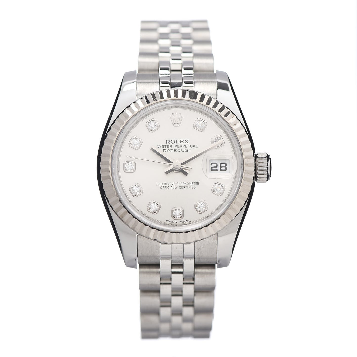 Stainless Steel 18K White Gold Diamond 26mm Oyster Perpetual Datejust Watch Silver 179174
