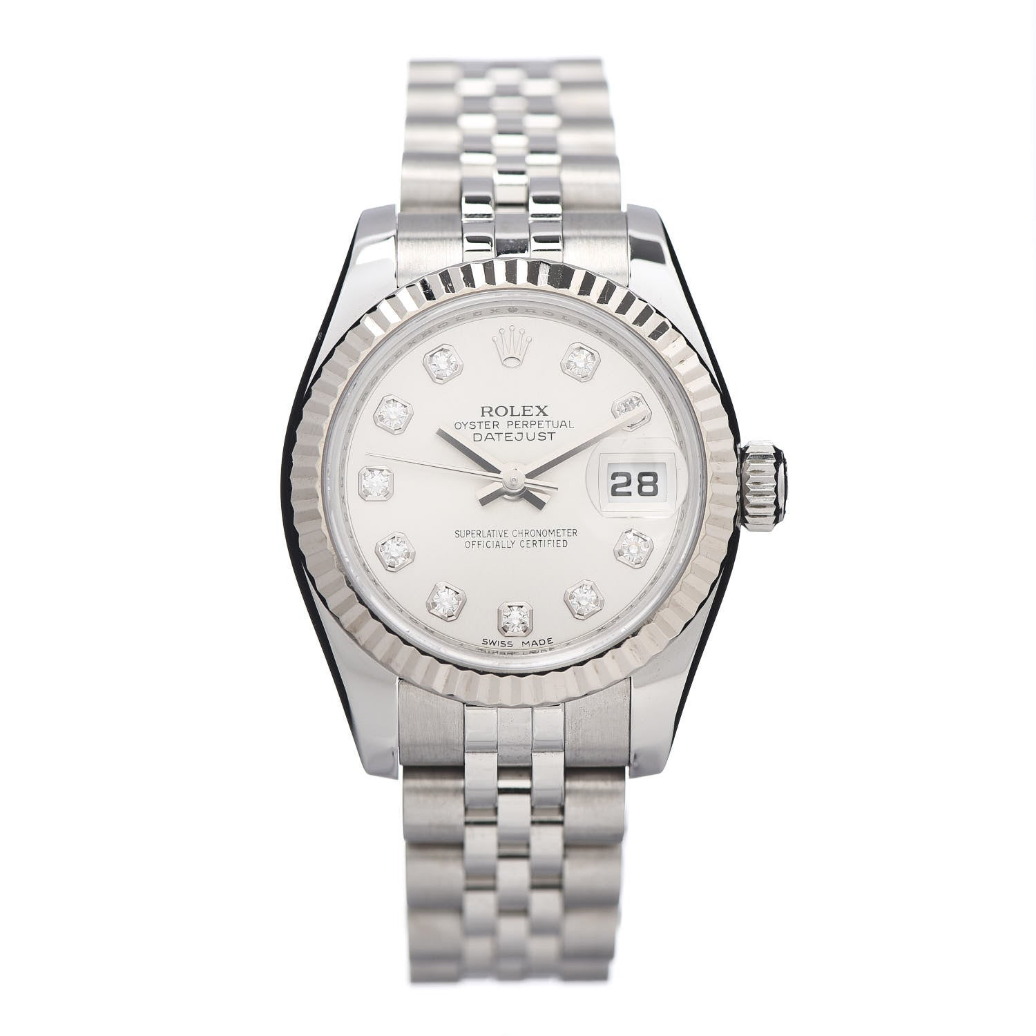 Rolex Stainless Steel 18K White Gold Diamond 26mm Oyster Perpetual Datejust Watch Silver 179174 1 of 5
