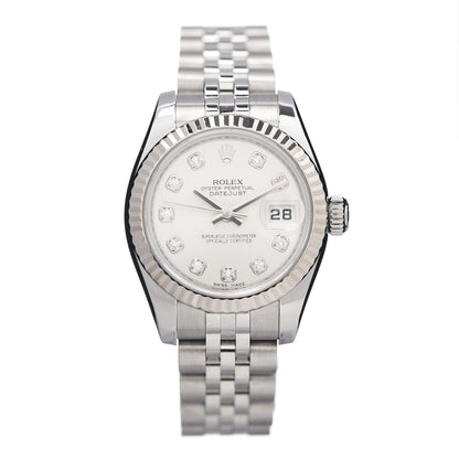 Rolex Stainless Steel 18K White Gold Diamond 26mm Oyster Perpetual Datejust Watch Silver 179174 1 of 5