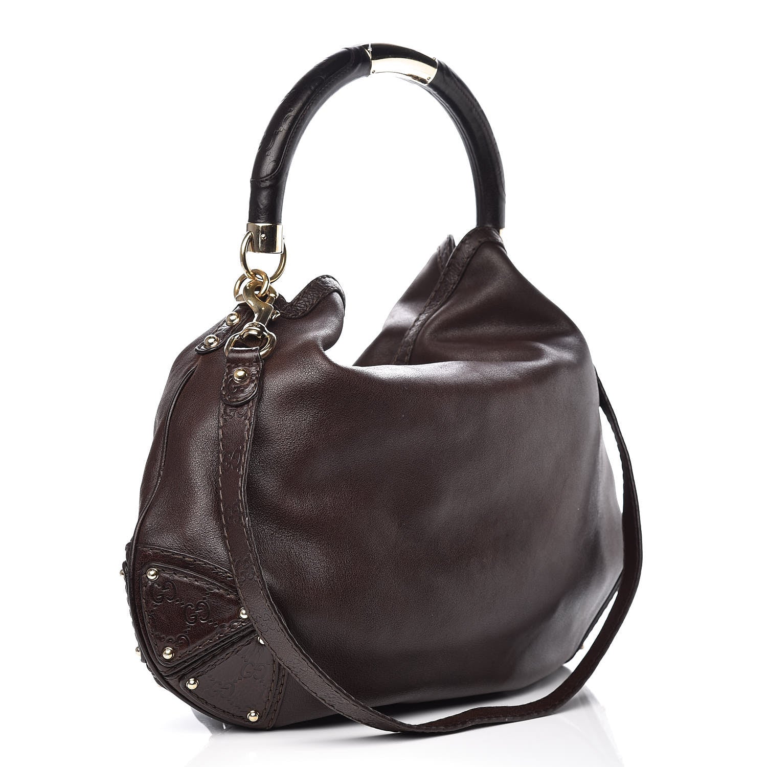 Gucci Calfskin Large Indy Top Handle Hobo Dark Brown 3 of 12