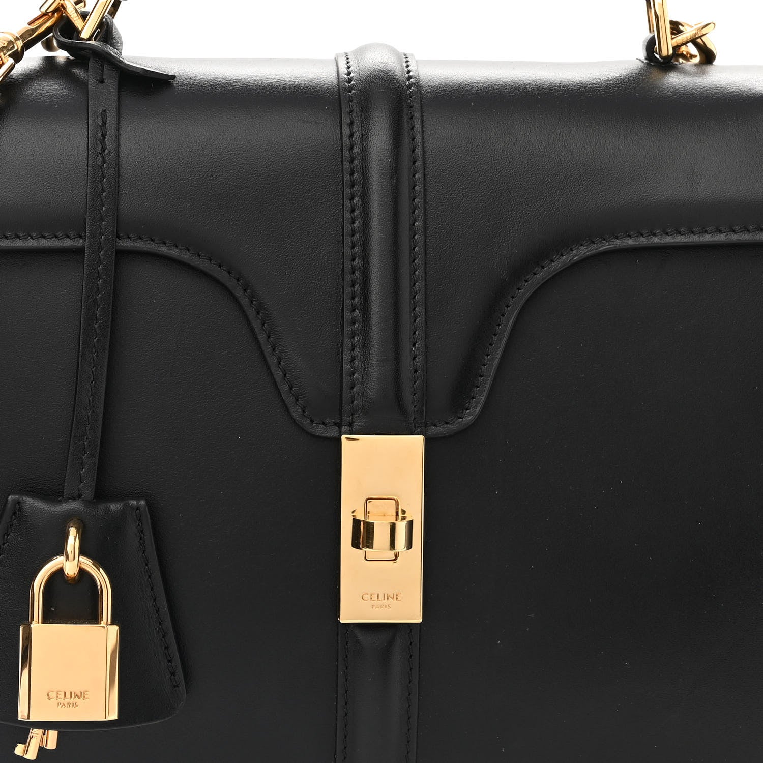 Celine Satinated Calfskin Small 16 Top Handle Bag Black 10 of 14