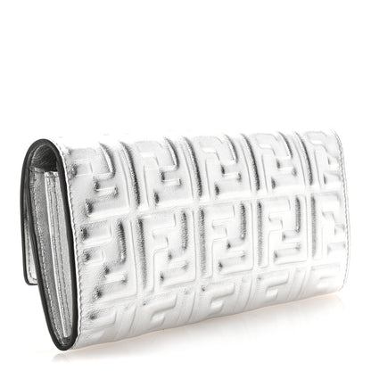 Fendi Vitello Catalan Mirror FF 1974 Embossed Continental Wallet Argento 3 of 7