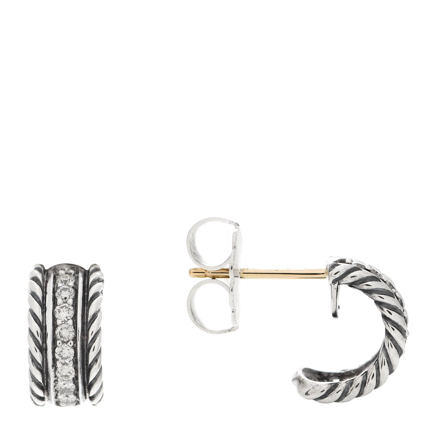 David Yurman Sterling Silver Diamond 12mm Cable Hoop Earrings 1 of 4
