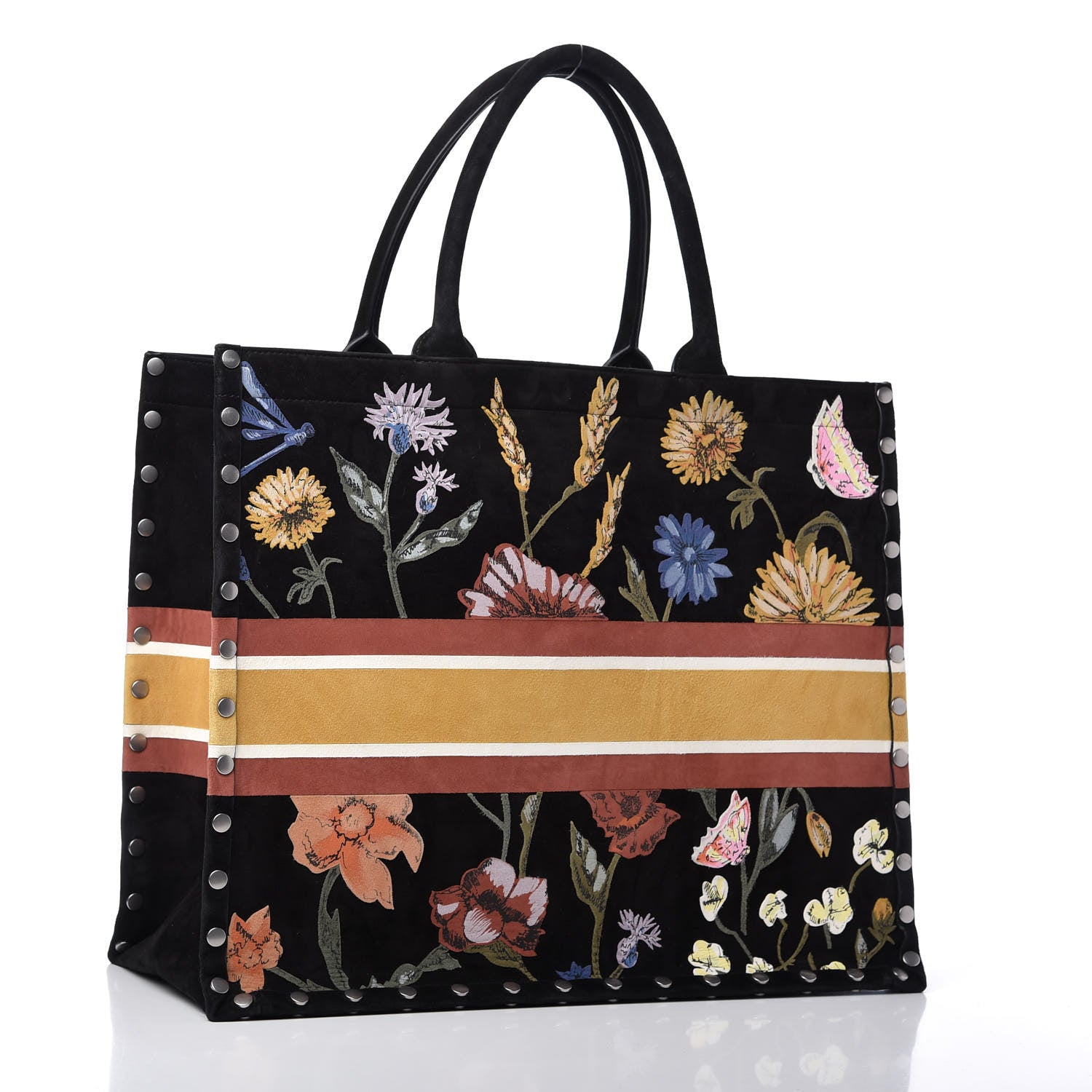 Christian Dior Suede Floral Hand Painted Large Book Tote Black 3 of 10