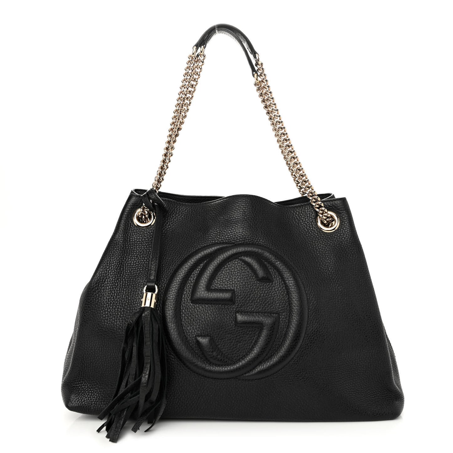 Pebbled Calfskin Medium Soho Chain Shoulder Bag Black