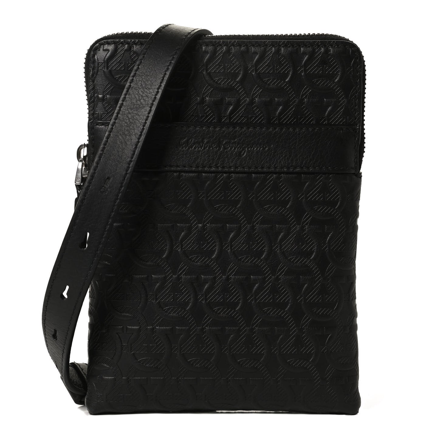 Calfskin Gancini Embossed Travel Pouch Black