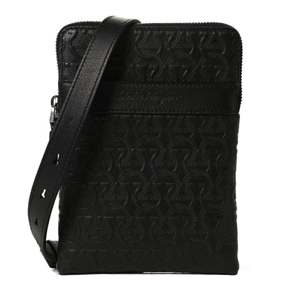 Salvatore Ferragamo Calfskin Gancini Embossed Travel Pouch Black 1 of 12