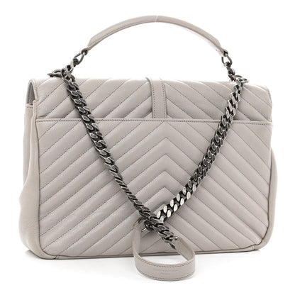 Saint Laurent Sheepskin Matelasse Large Monogram College Satchel Light Grey 3 of 12