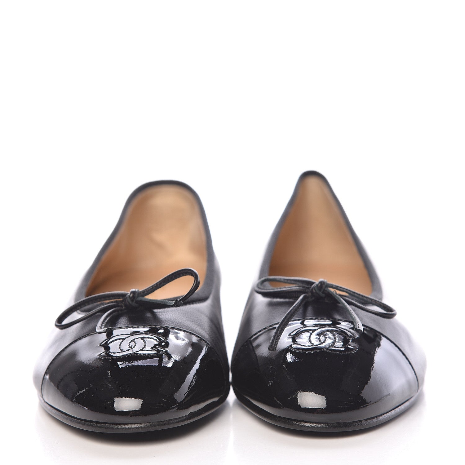 Chanel Lambskin Patent Cap Toe Ballerina Flats 41 Black 2 of 9