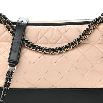 Chanel Aged Calfskin Quilted Medium Gabrielle Hobo Beige Black 8 of 13