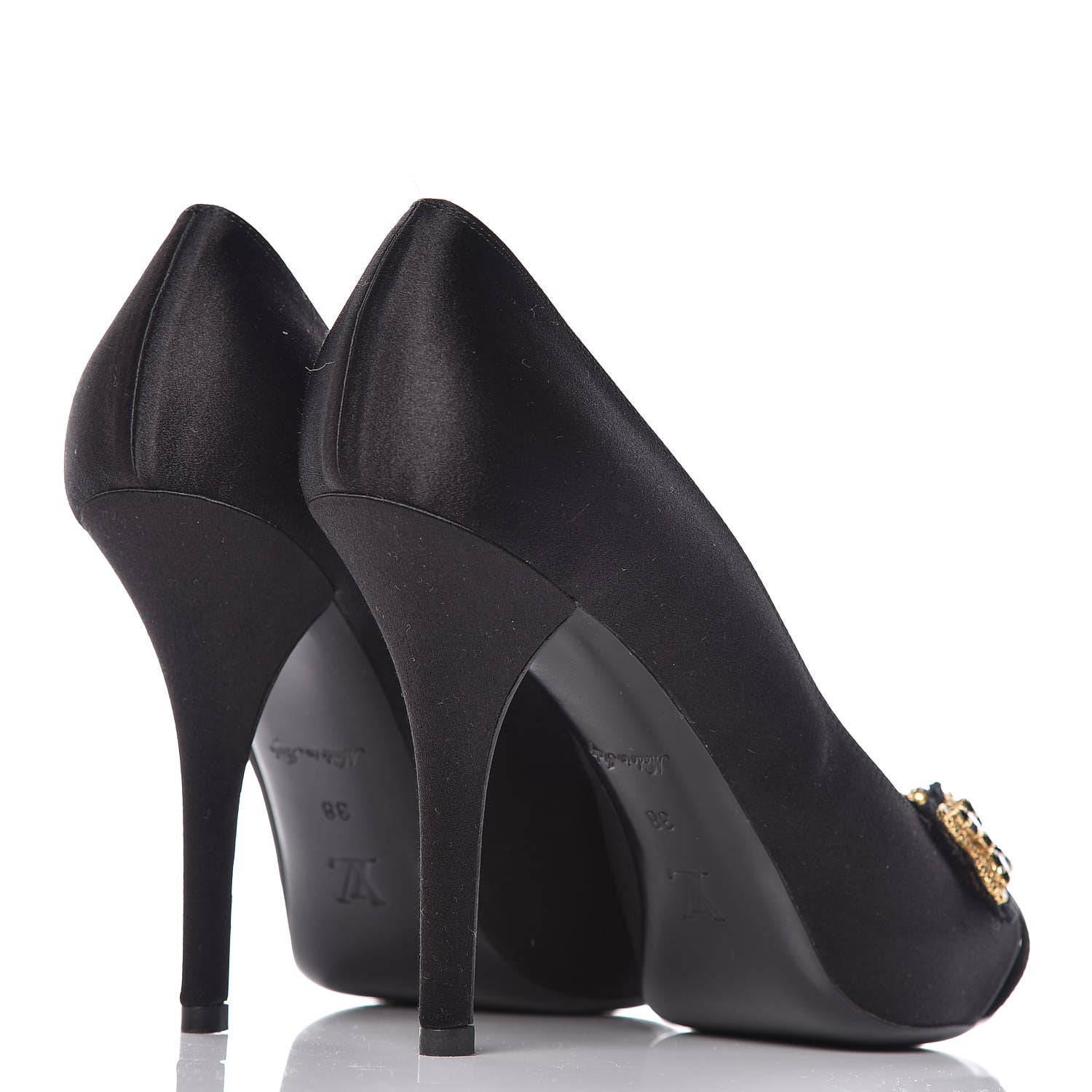 Louis Vuitton Satin Athen Peep Toe Pumps 38 Black 4 of 10