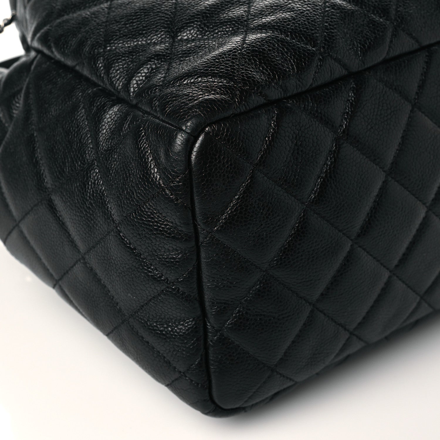 Chanel Caviar Flat Quilted CC Chain Bucket Drawstring Bag Black 9 of 11