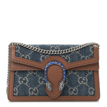 Gucci New Denim GG Monogram Dollar Calfskin Enamel Super Mini Dionysus Shoulder Bag Blue Tea Cuir Epilog Electric Blue 1 of 9