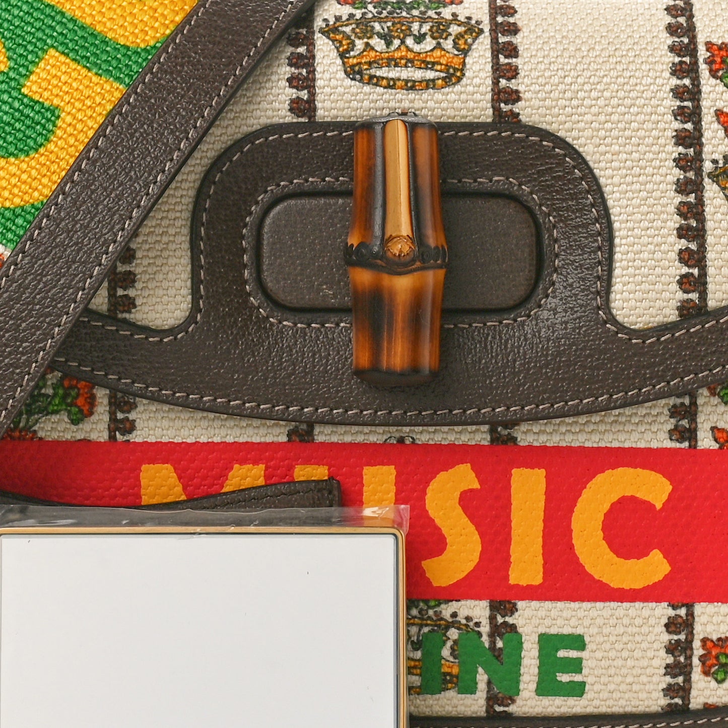 Canvas Calfskin 100 Centennial Music Medium Bamboo 1947 Top Handle Bag Multicolor