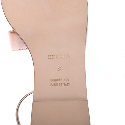 Hermes Metallic Calfskin Santorini Sandals 38 Rose Doré 6 of 7