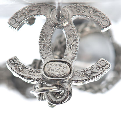 Chanel Pearl Crystal CC Chain Drop Earrings Silver 4 of 5