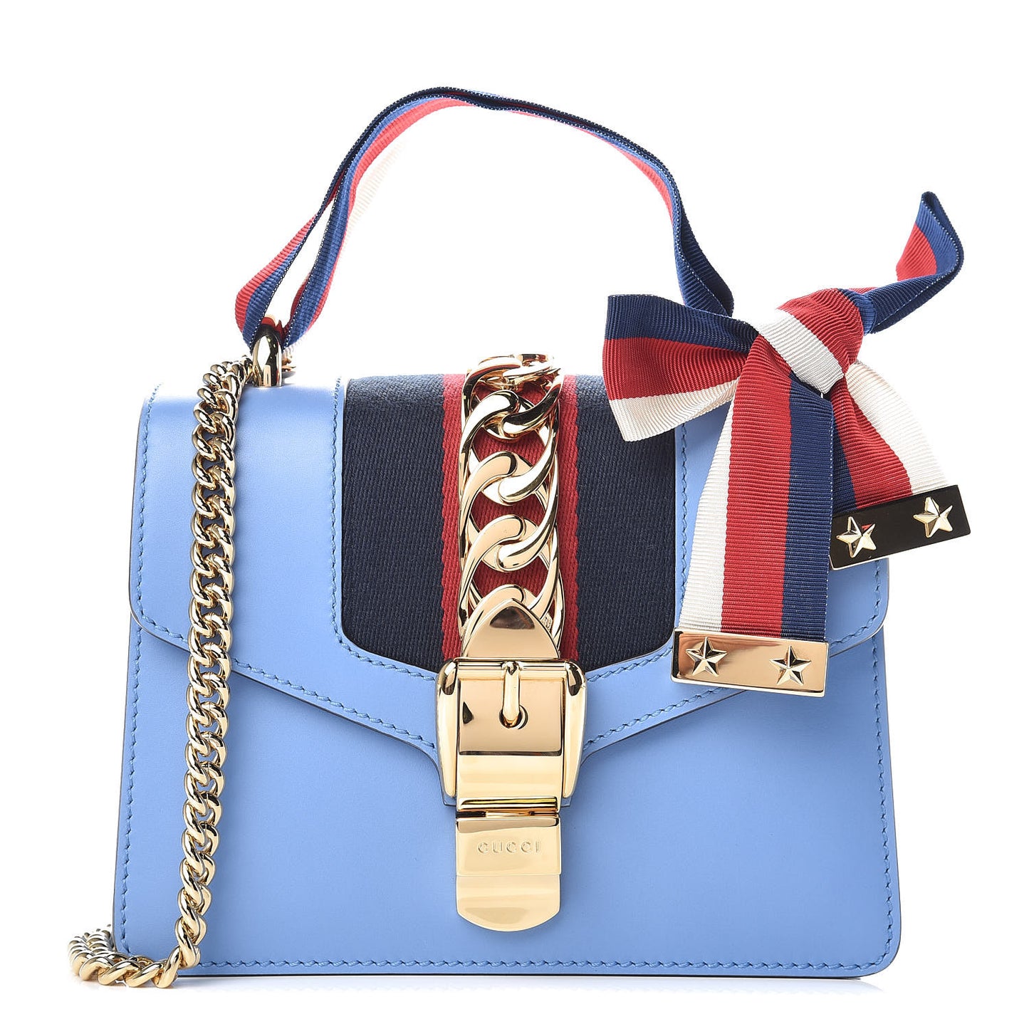 Calfskin Mini Sylvie Chain Shoulder Bag Clear Sky Blue