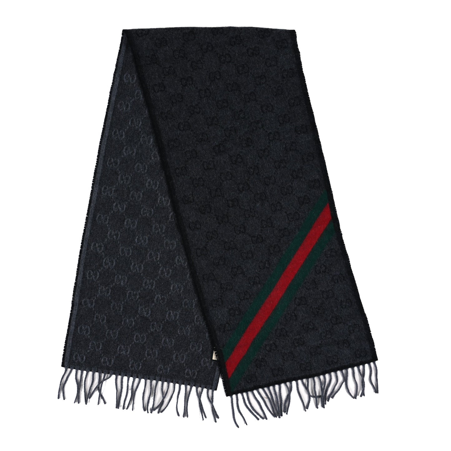 Wool Angora Monogram Web New Nikky Scarf Lead Dark Green
