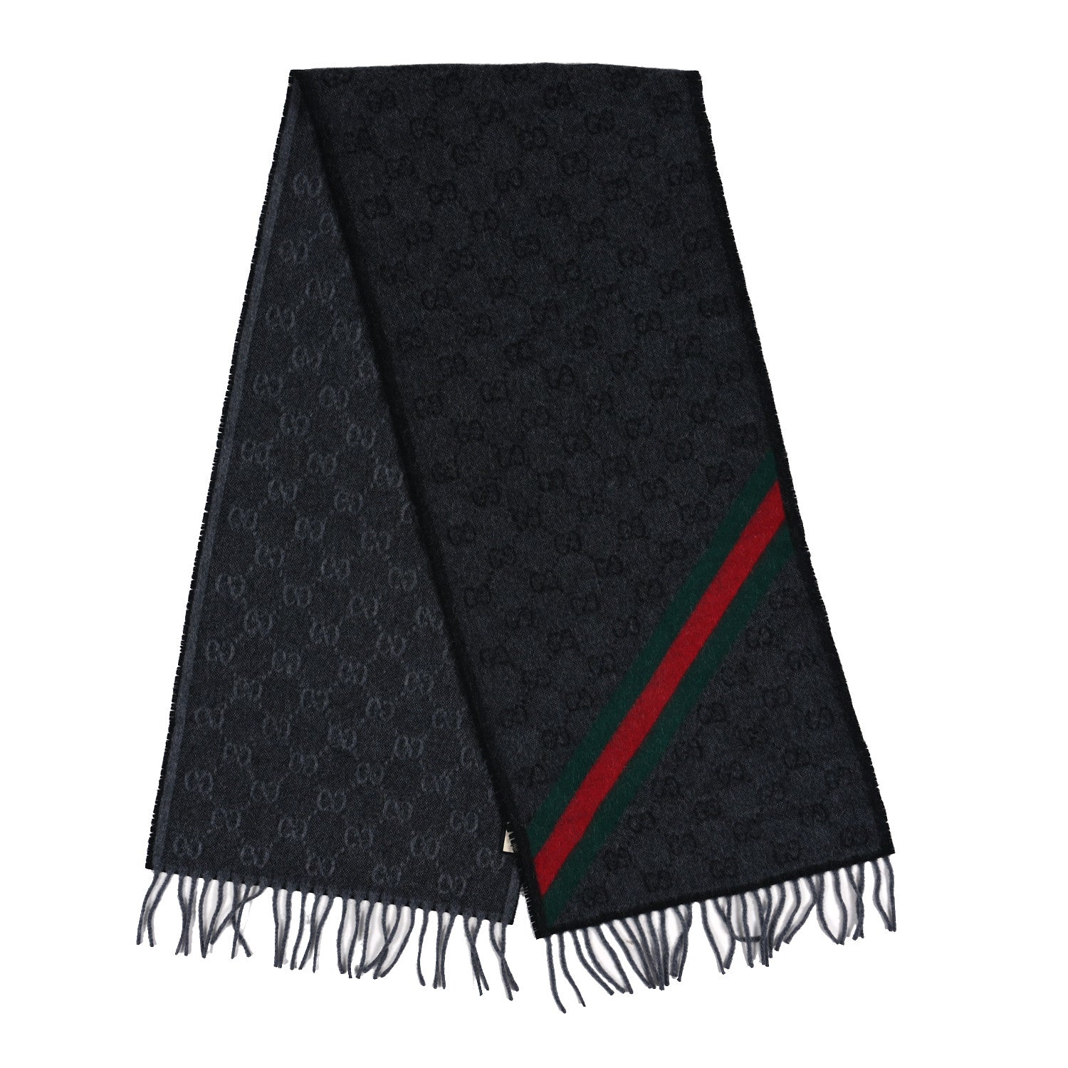Gucci Wool Angora Monogram Web New Nikky Scarf Lead Dark Green 2 of 3