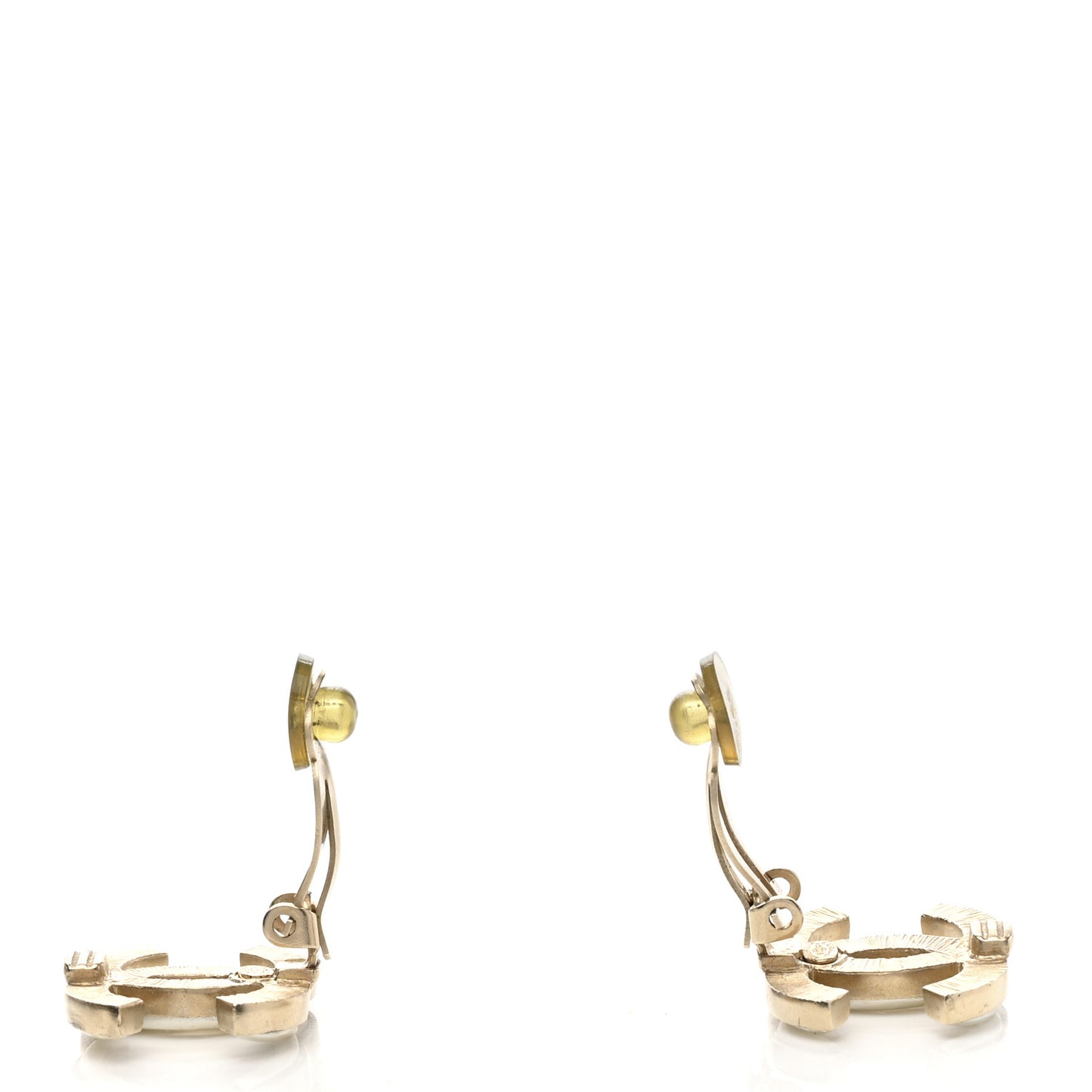 Metal CC Clip On Earrings Gold Pearly White