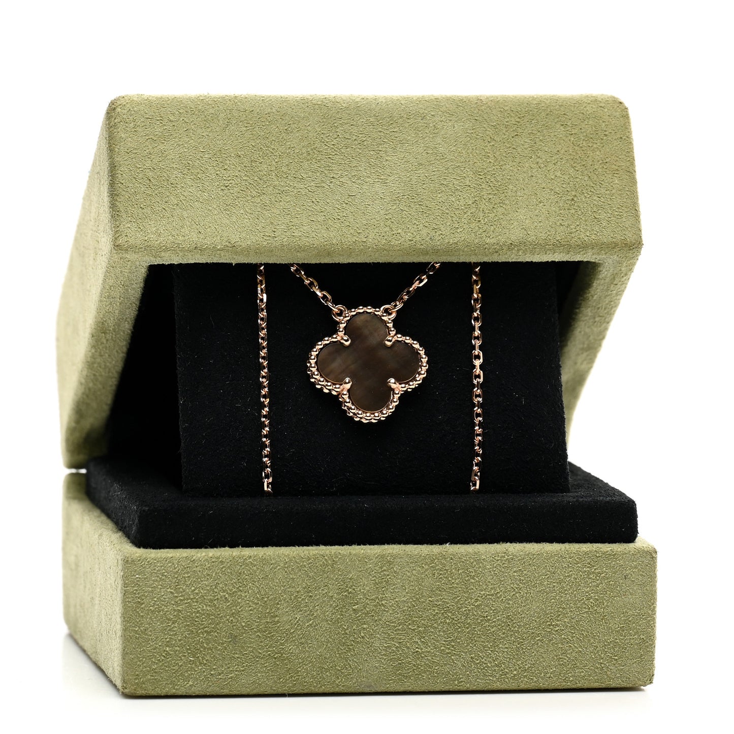 18K Rose Gold Gray Mother of Pearl Vintage Alhambra Pendant Necklace