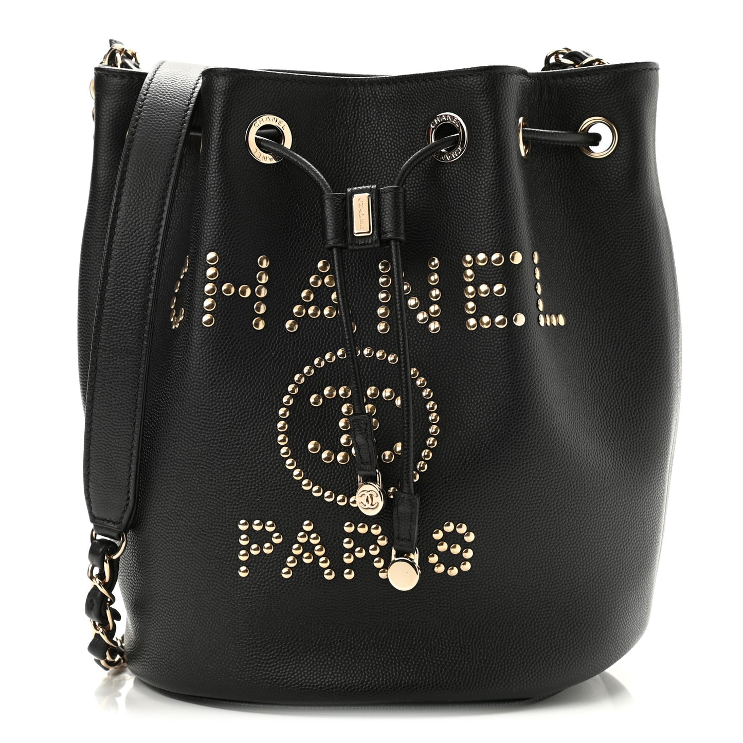 Caviar Deauville Drawstring Bucket Bag Black