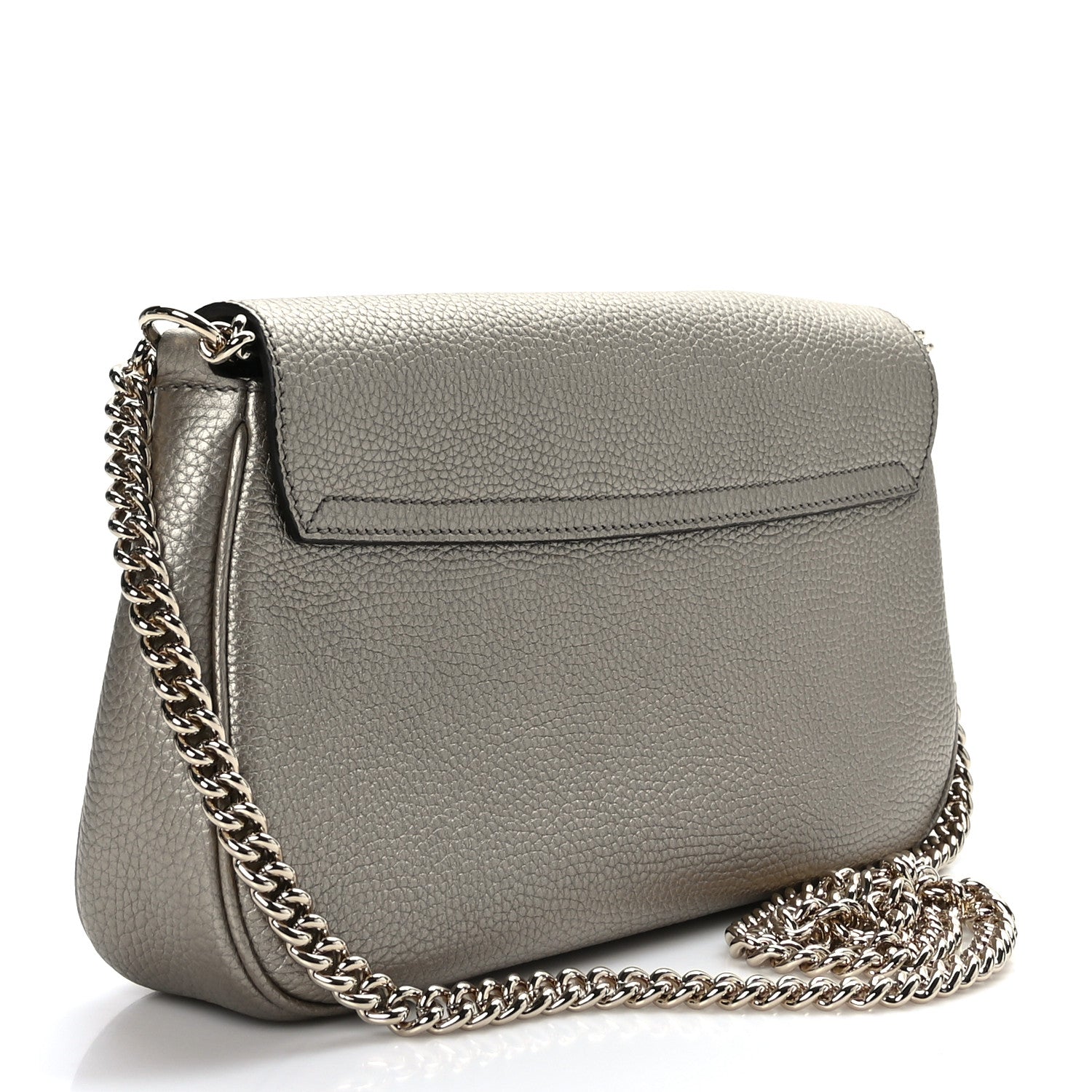 Gucci Metallic Pebbled Calfskin Medium Soho Flap Crossbody Golden Beige 3 of 9