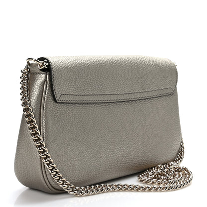 Gucci Metallic Pebbled Calfskin Medium Soho Flap Crossbody Golden Beige 3 of 9