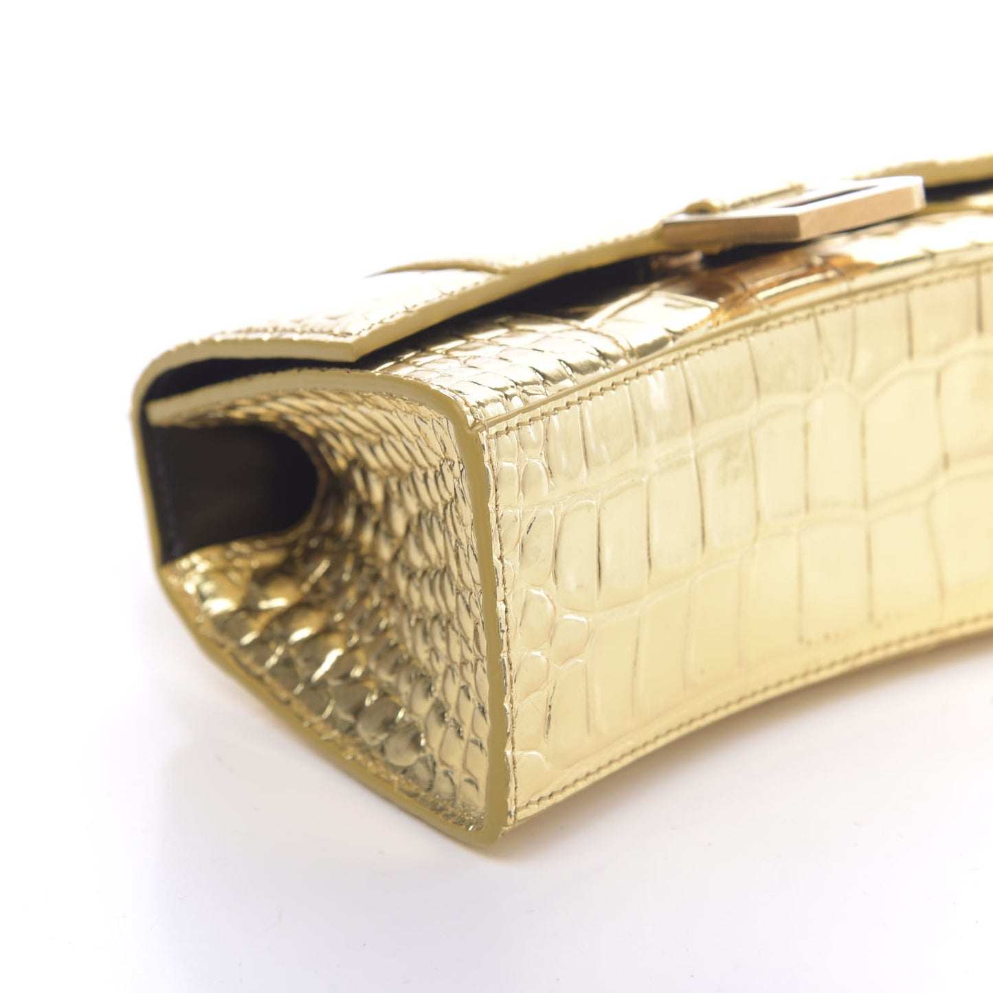 Metallic Calfskin Crocodile Embossed Hourglass Top Handle Bag XS Gold