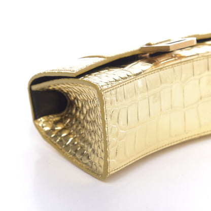 Balenciaga Metallic Calfskin Crocodile Embossed Hourglass Top Handle Bag XS Gold 8 of 11