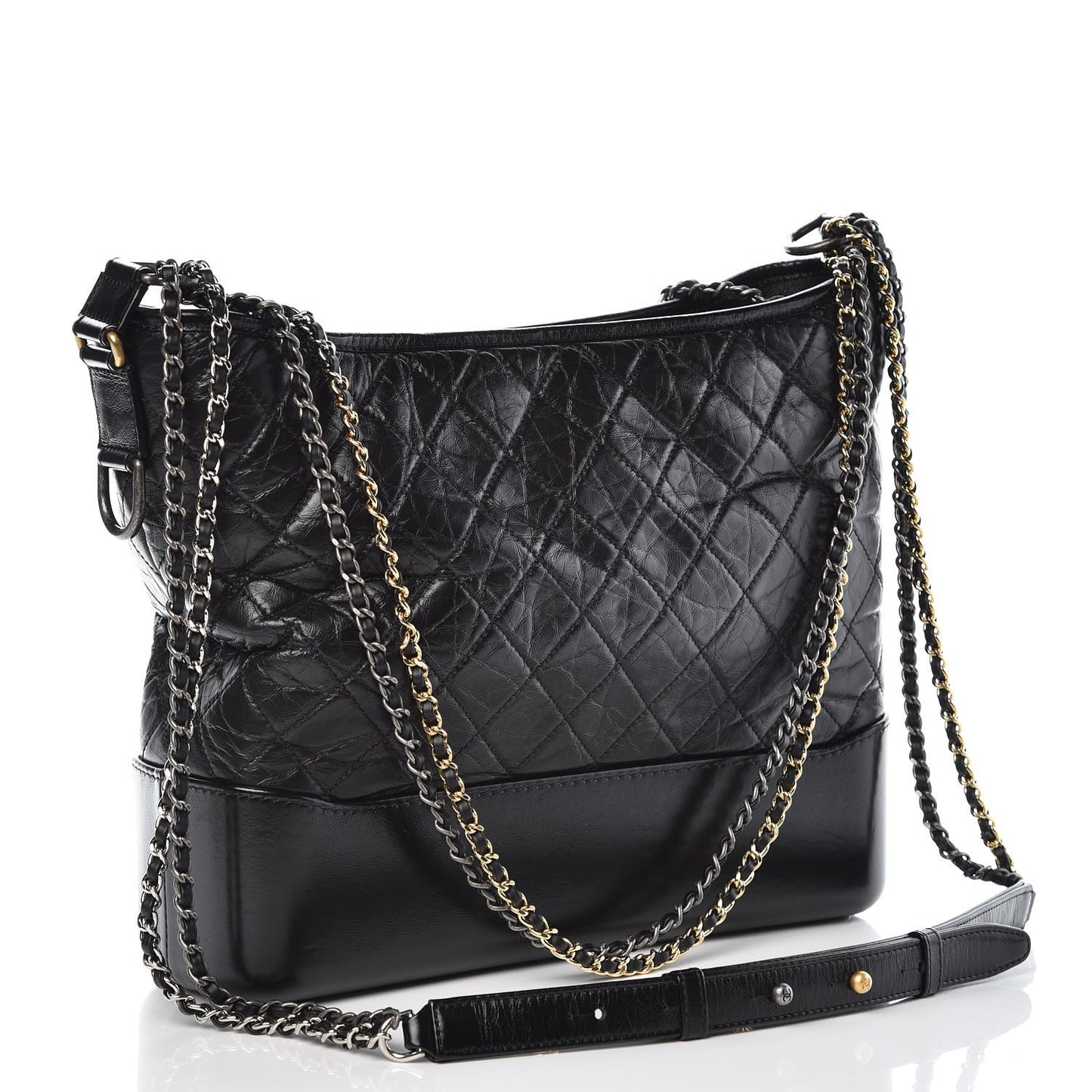 Aged Calfskin Quilted Large Gabrielle Hobo Black