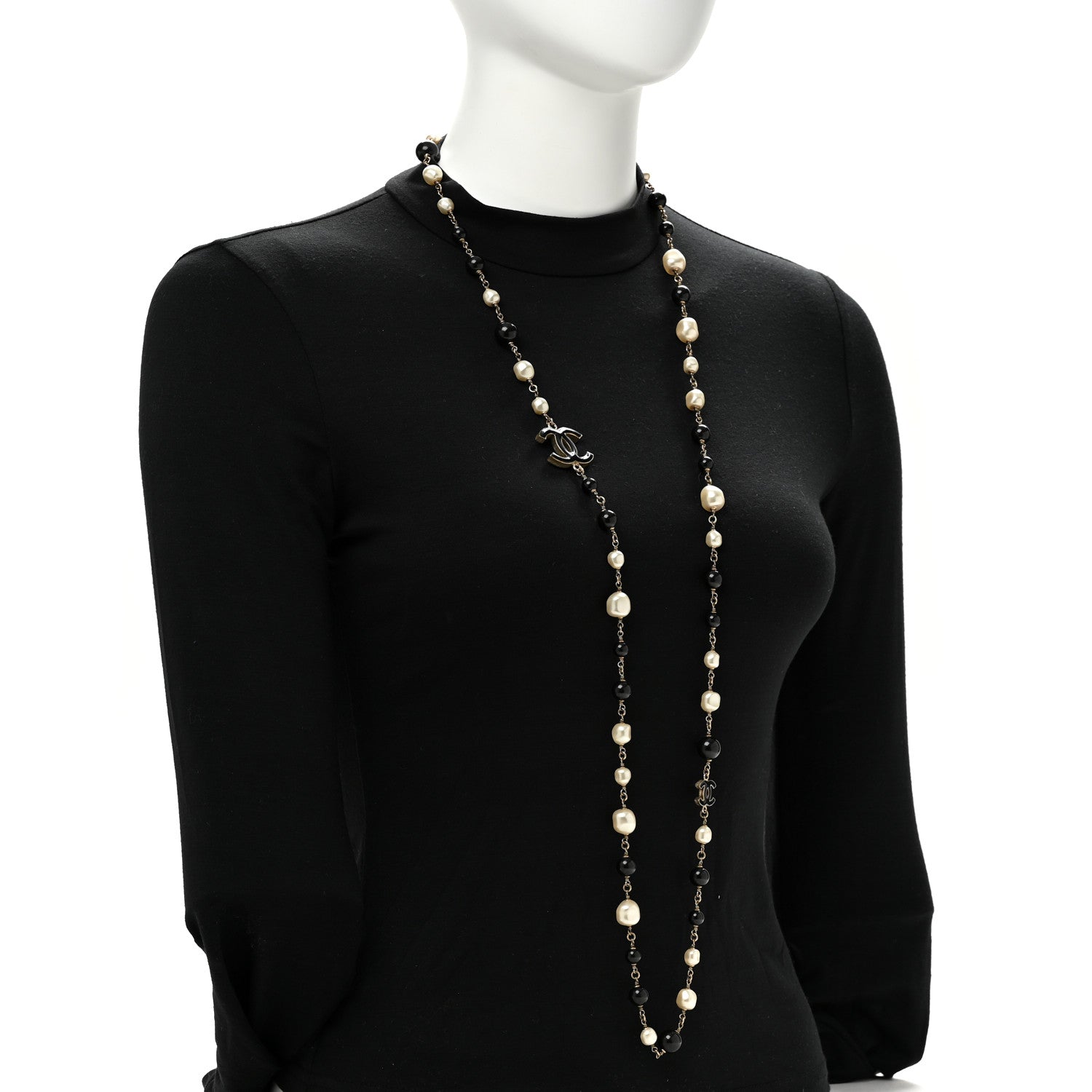 Chanel Pearl Bead CC Long Necklace Black 2 of 5