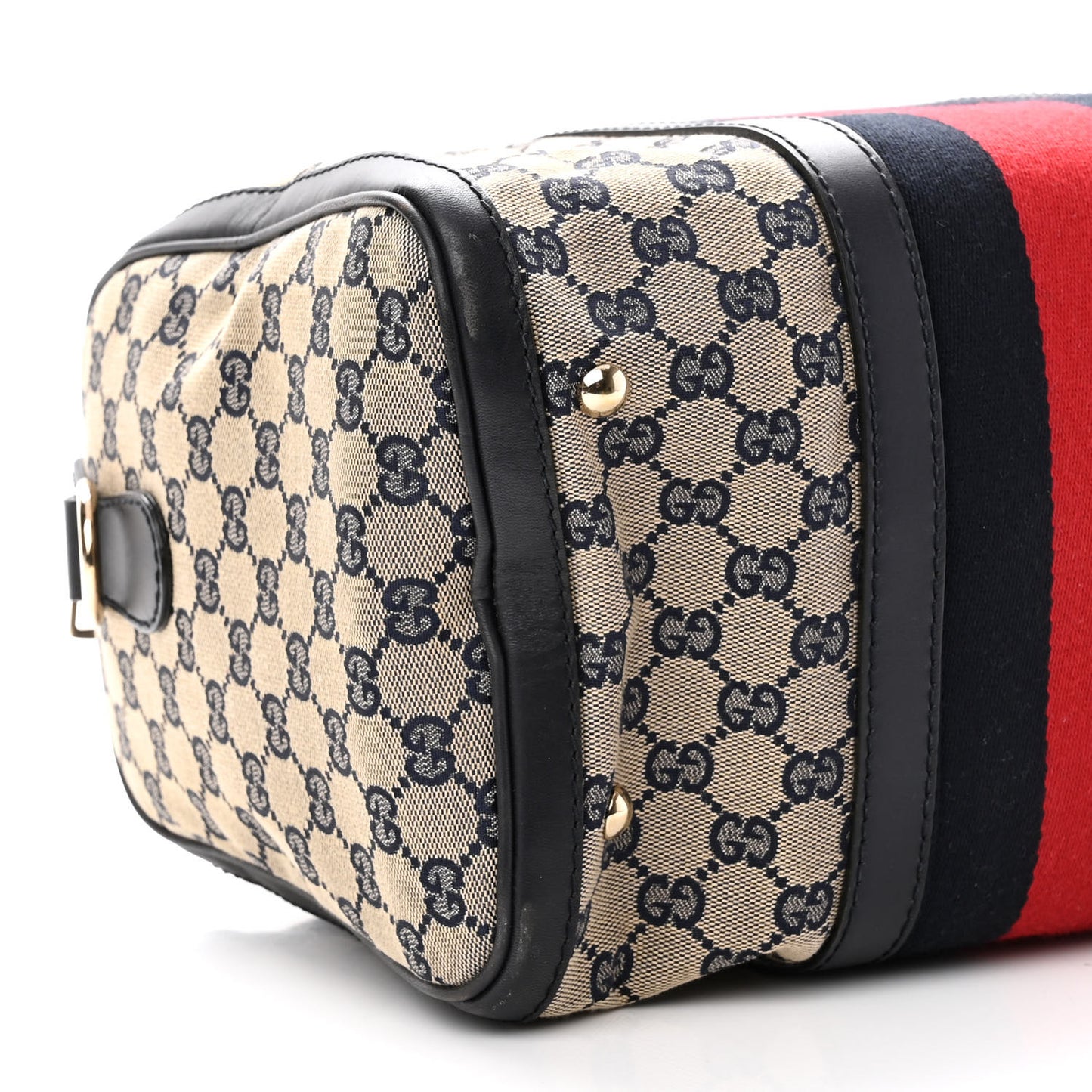 Monogram Selleria Calfskin Vintage Web Medium Boston Beige Blue