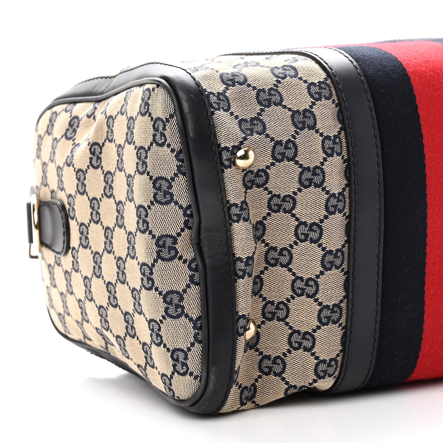 Gucci Monogram Selleria Calfskin Vintage Web Medium Boston Beige Blue 8 of 10