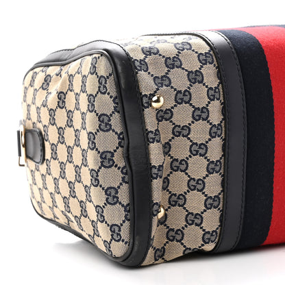 Gucci Monogram Selleria Calfskin Vintage Web Medium Boston Beige Blue 8 of 10