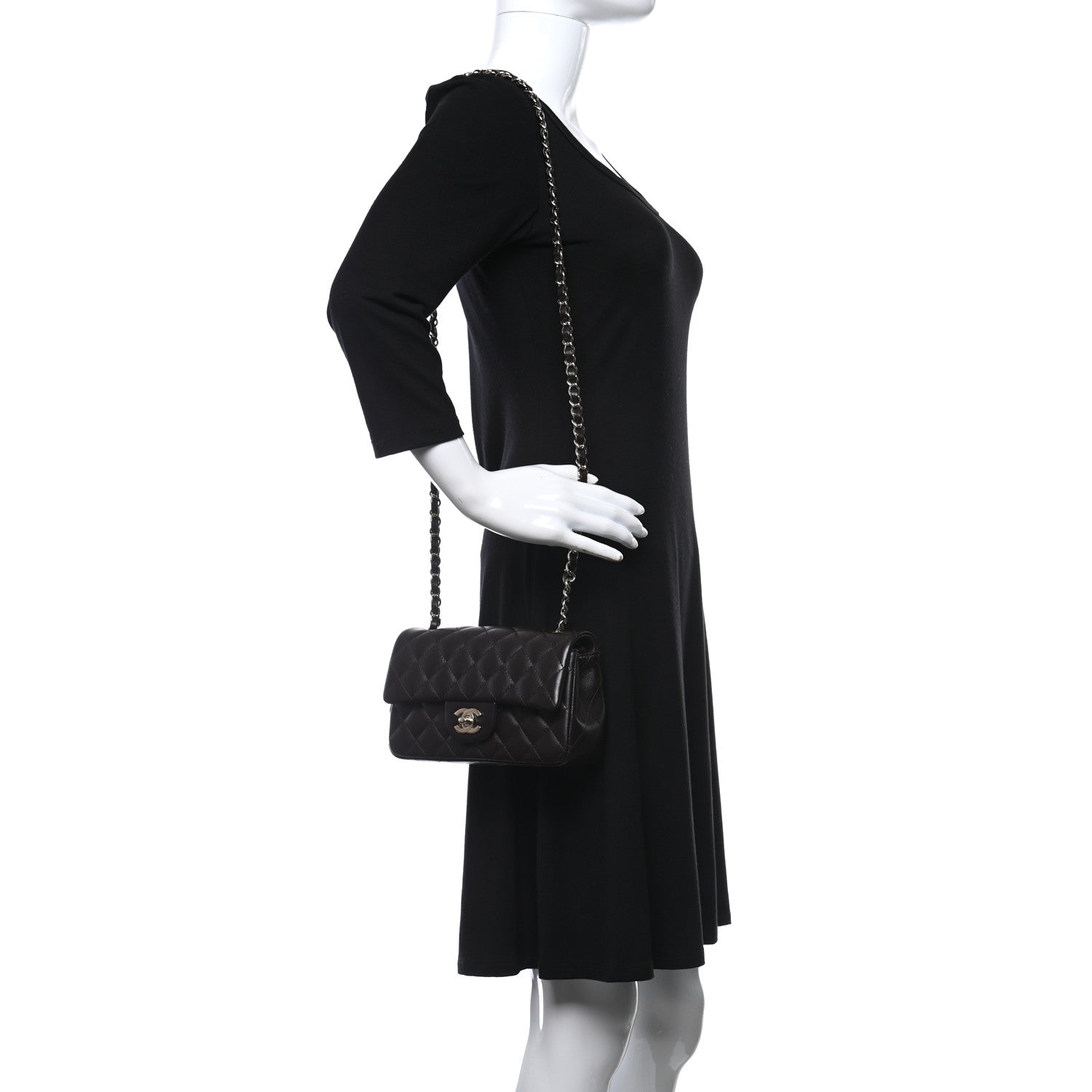 Chanel Lambskin Quilted Mini Rectangular Flap Dark Brown 2 of 12