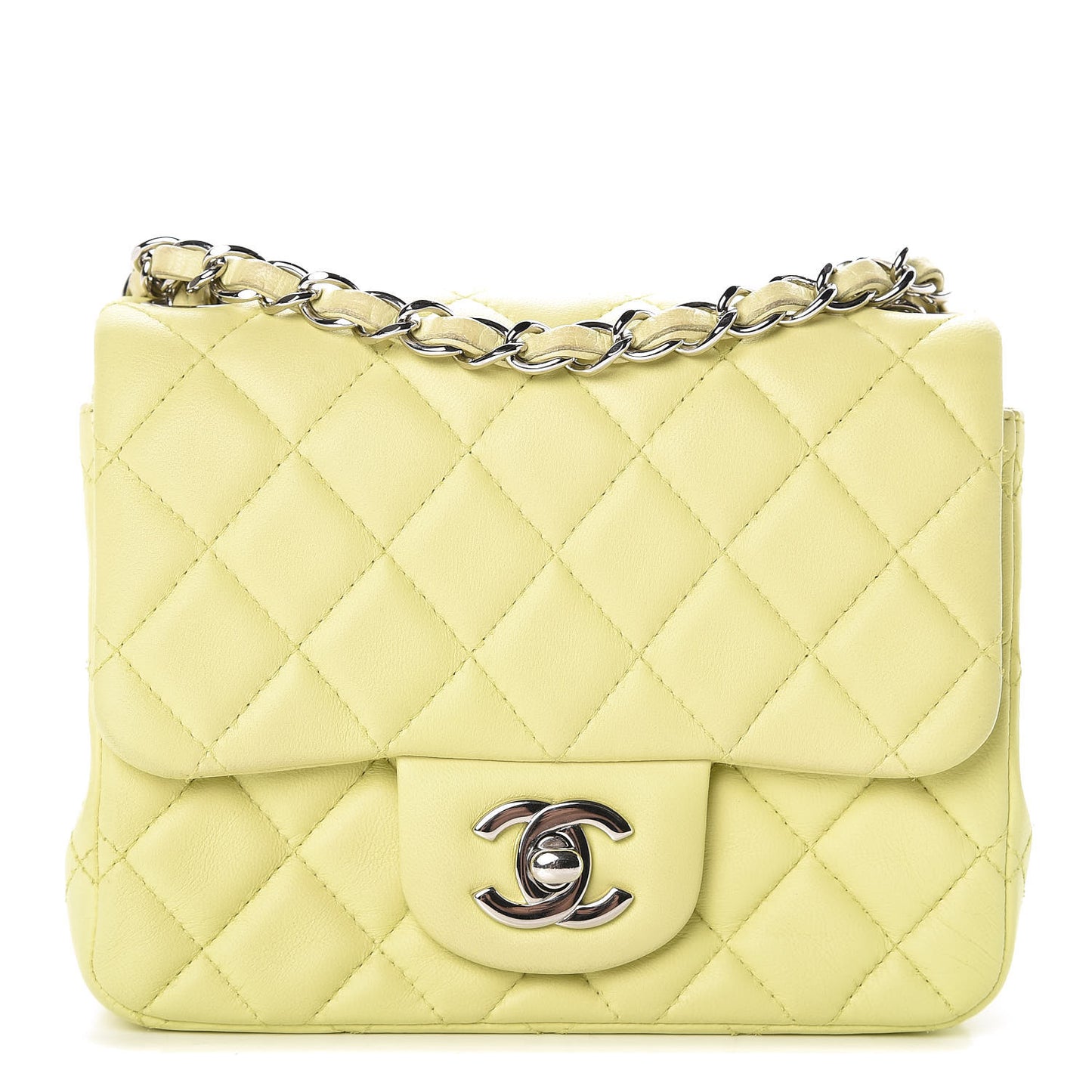 Lambskin Quilted Mini Square Flap Yellow