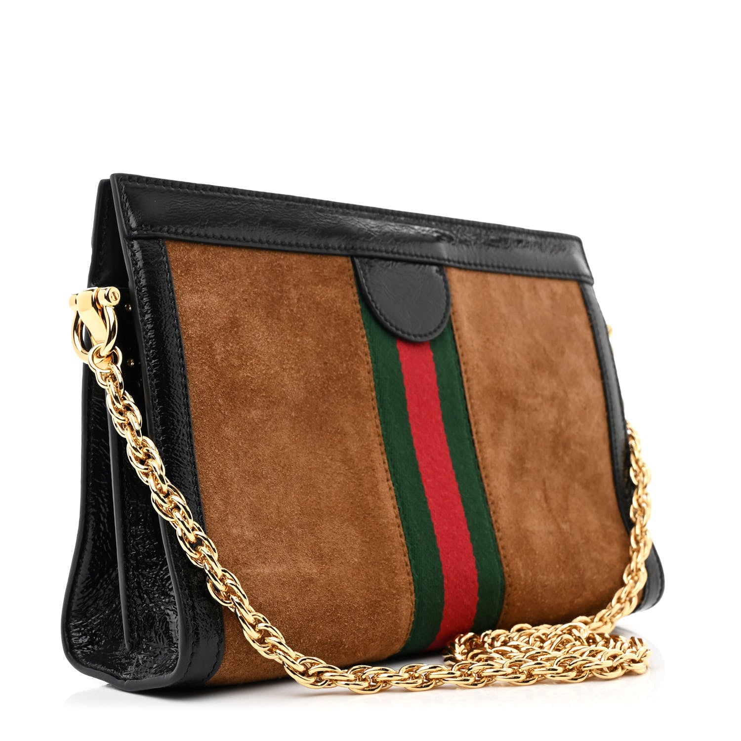 Gucci Suede Patent Web Small Ophidia Chain Shoulder Bag Nocciola Black 3 of 11