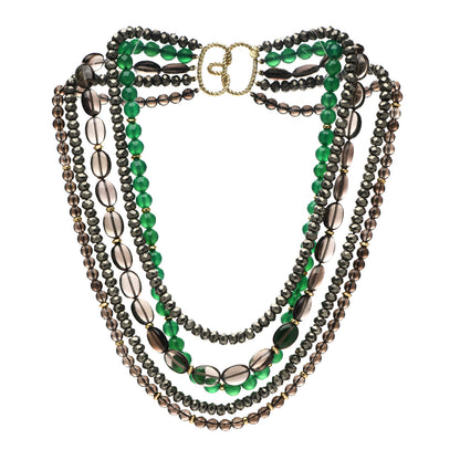 David Yurman 18K Yellow Gold Green Onyx Smoky Quartz Pyrite Signature Multi Strand Necklace 3 of 5