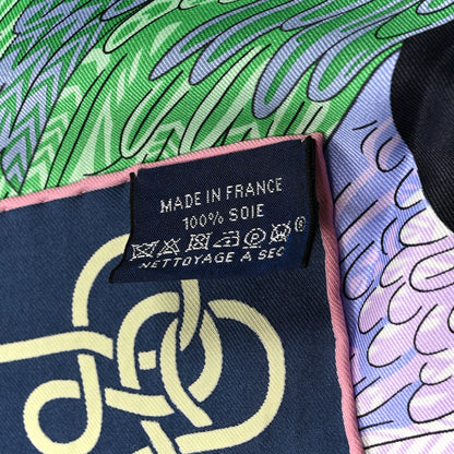 Hermes Silk Tied Up In Knots Scarf 70 Marine Vert Jaune 3 of 5