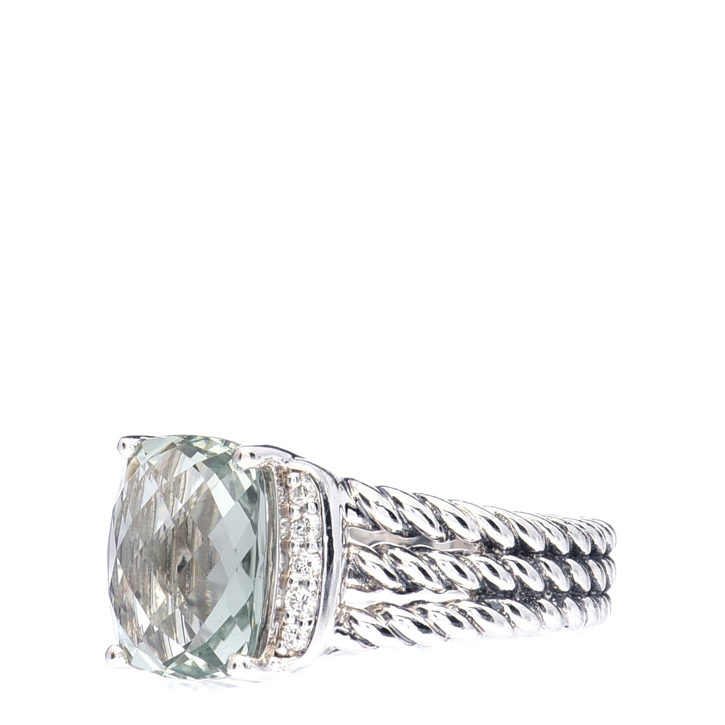 Sterling Silver Diamond Prasiolite 10mm Petite Wheaton Ring 50 5.5