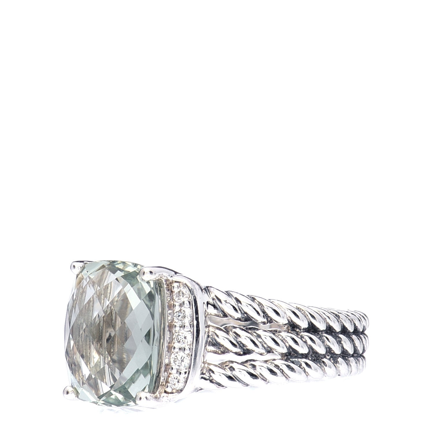 David Yurman Sterling Silver Diamond Prasiolite 10mm Petite Wheaton Ring 50 5.5 4 of 6
